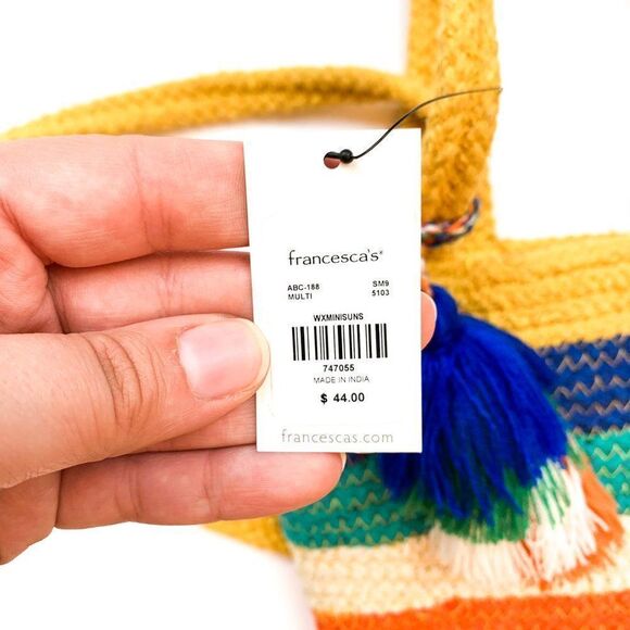 NWT Francesca'd Yellow Orange Blue Green Striped Rope Tassel Crossbody Bag - Picture 5 of 7